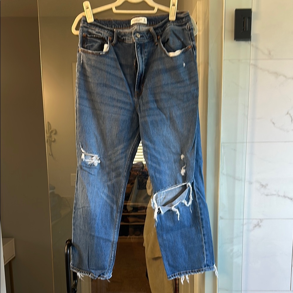 Abercrombie & Fitch Blue Ankle Cropped Jeans with Distressed Hem